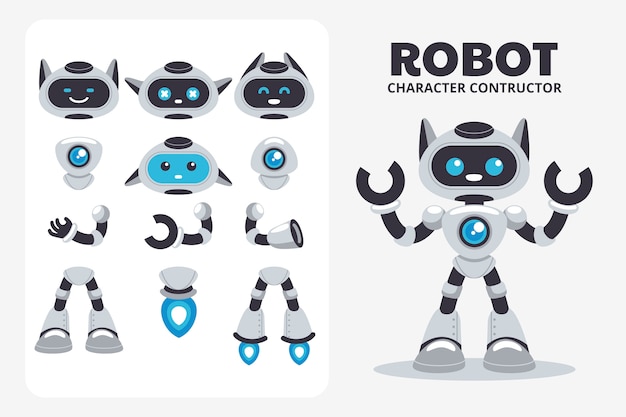 Vetor grátis ilustração do conjunto de construtores de personagens de robôs