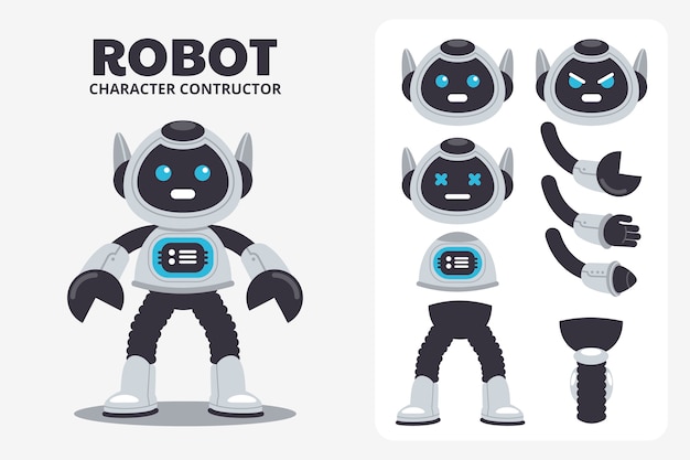 Vetor grátis ilustração do conjunto de construtores de personagens de robôs