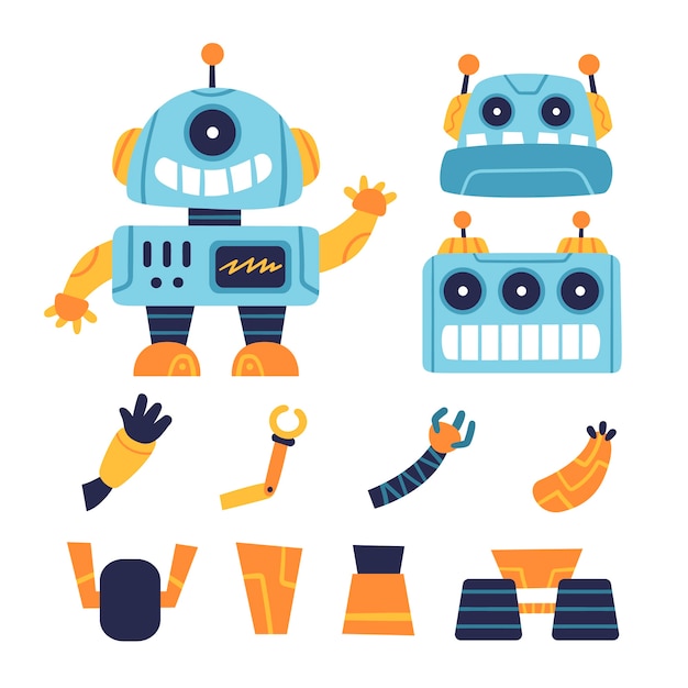 Vetor grátis ilustração do conjunto de construtores de personagens de robôs