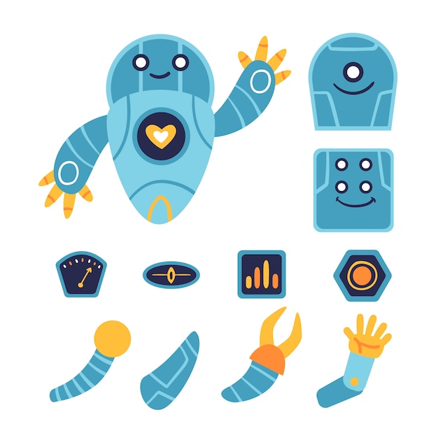Ilustração do conjunto de construtores de personagens de robôs
