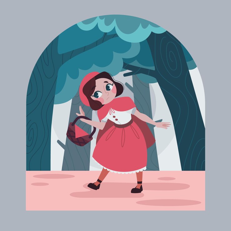 Vetor grátis ilustração do conto do pequeno capuz vermelho de design plano