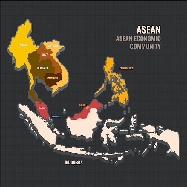 Ilustração do design plano do mapa da Asean