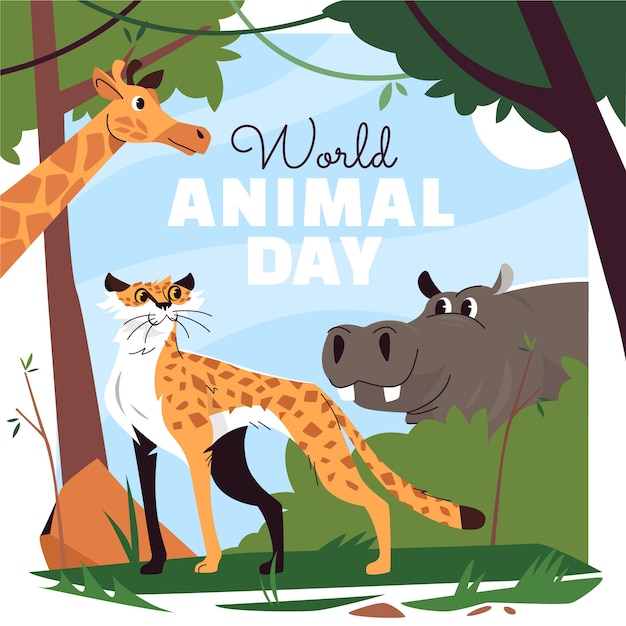 Ilustração do dia animal do mundo plano