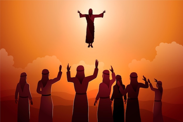 Ilustração do dia da ascensão com jesus e seguidores