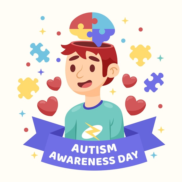 Ilustração do dia da conscientização do autismo no mundo plano com peças do quebra-cabeça