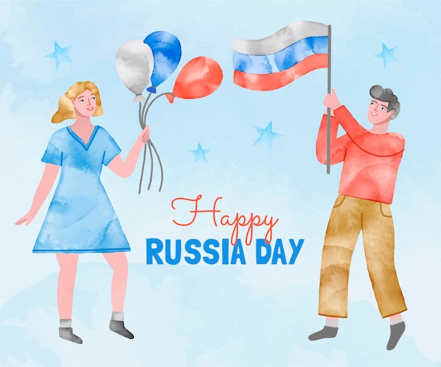 Ilustração do dia da rússia em aquarela pintada à mão