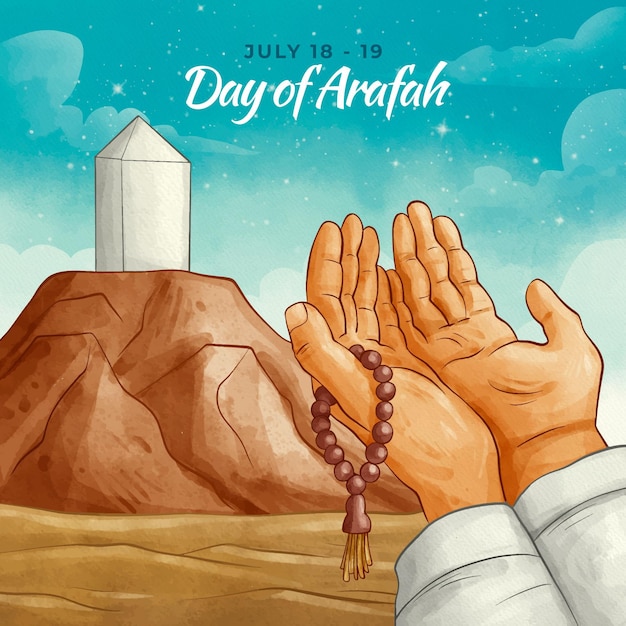 Ilustração do dia de arafah pintada à mão em aquarela