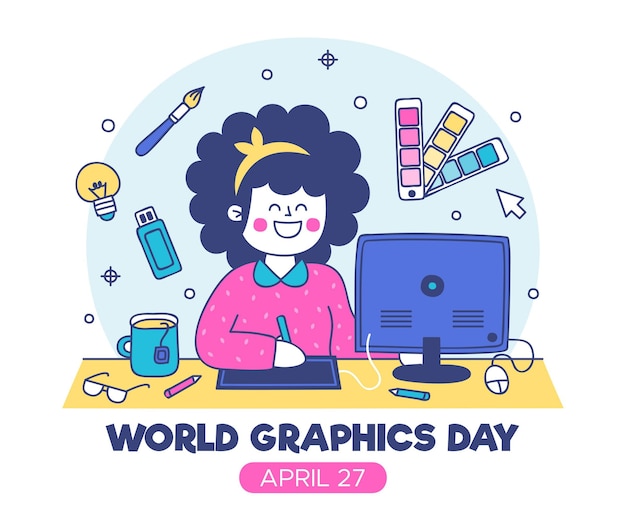 Ilustração do dia de gráficos do mundo desenhado à mão