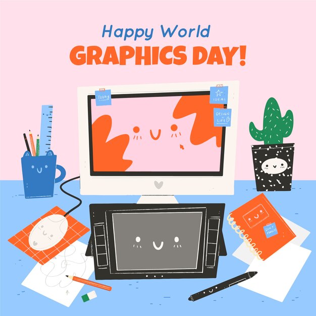 Ilustração do dia de gráficos do mundo desenhado à mão
