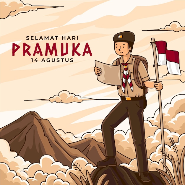 Ilustração do dia de pramuka desenhada à mão