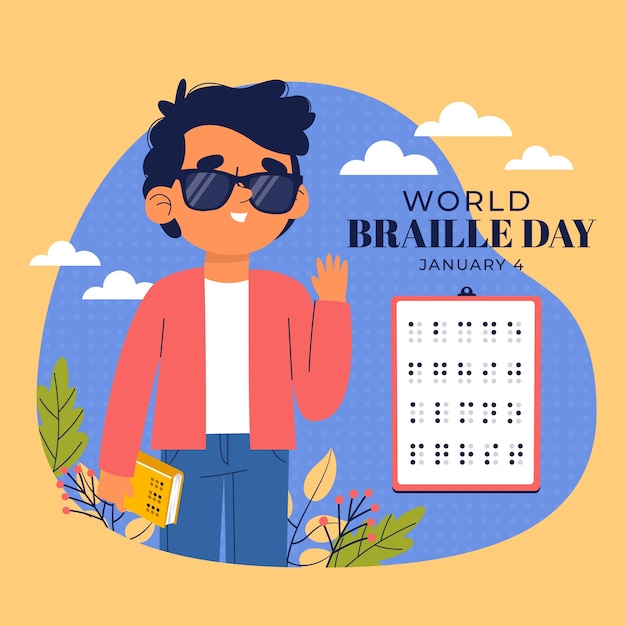 Vetor grátis ilustração do dia do braille do mundo plano