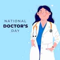 Vetor grátis ilustração do dia do médico nacional plana com médica feminina