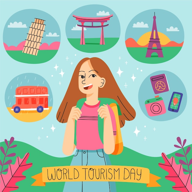 Ilustração do dia do turismo desenhada à mão