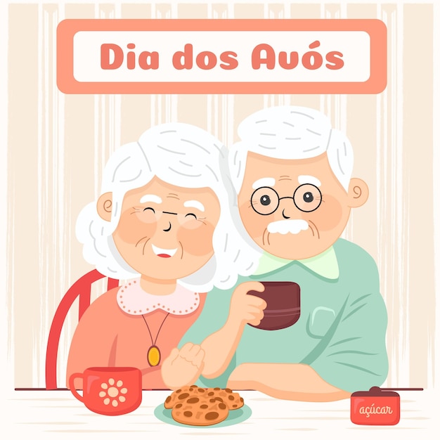 Vetor grátis ilustração do dia dos avos desenhada à mão com os avós