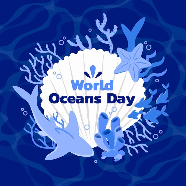 Vetor grátis ilustração do dia dos oceanos do mundo plano