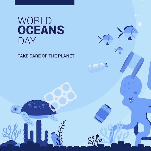 Ilustração do dia dos oceanos do mundo plano