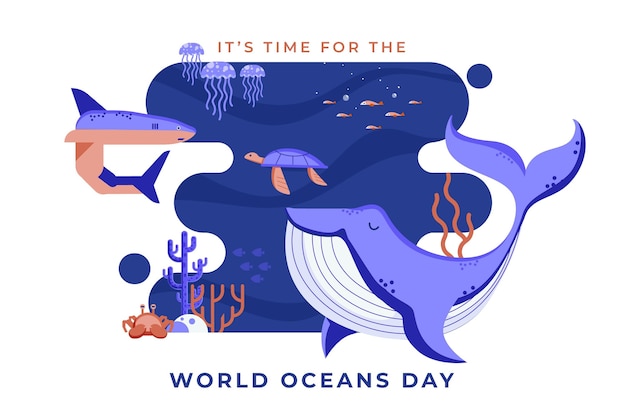 Ilustração do dia dos oceanos do mundo plano