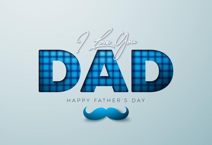 Vetor grátis ilustração do dia dos pais com padrão quadriculado eu te amo papai letras e bigode