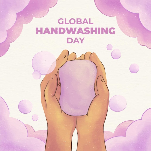 Ilustração do dia global de lavagem das mãos em aquarela