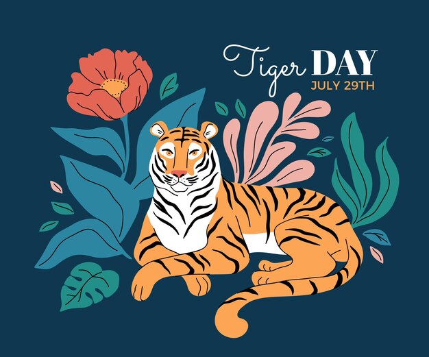 Ilustração do dia global do tigre desenhada à mão