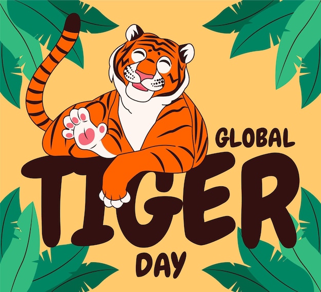 Vetor grátis ilustração do dia global do tigre dos desenhos animados