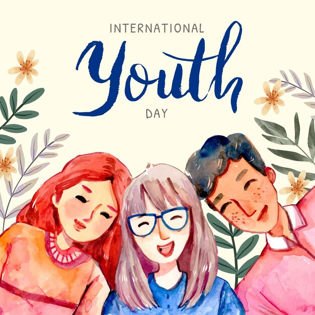 Ilustração do dia internacional da juventude em aquarela pintada à mão