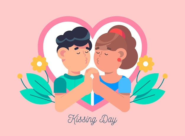 Vetor grátis ilustração do dia internacional do beijo com casal se beijando