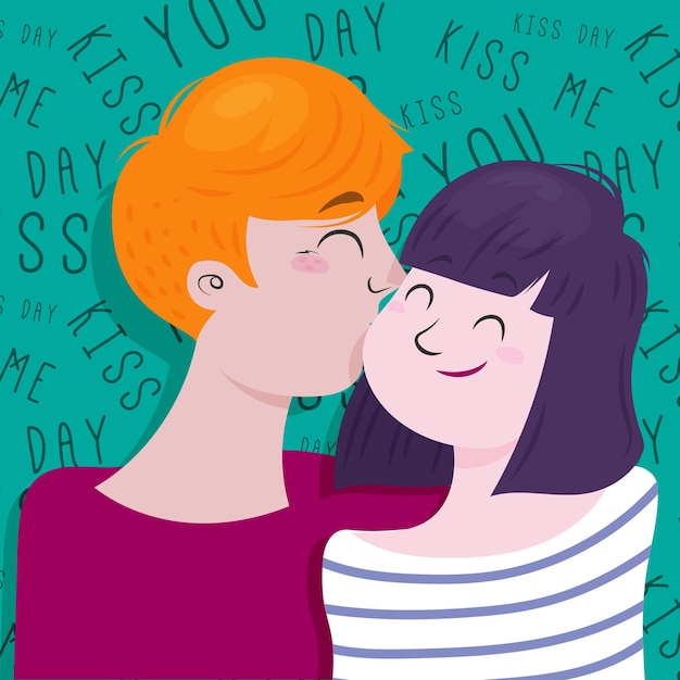 Ilustração do dia internacional do beijo desenhada à mão com casal