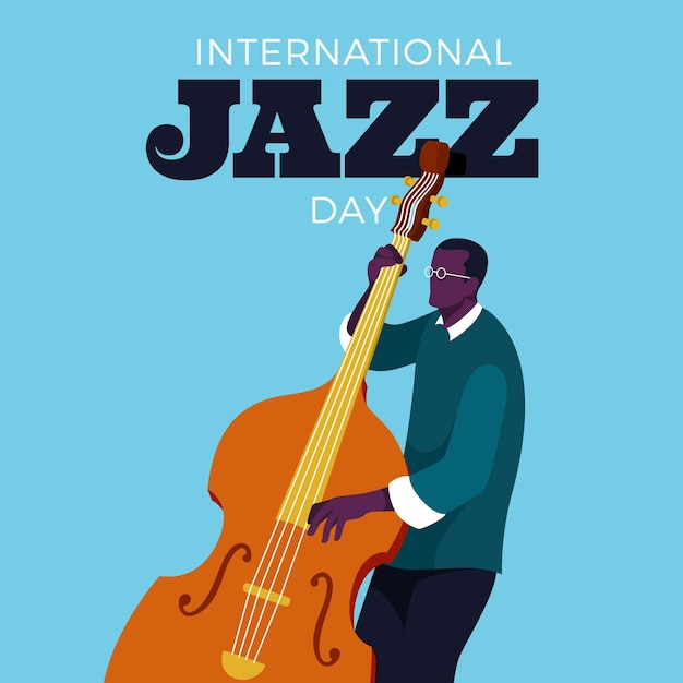 Ilustração do dia internacional do jazz com homem e baixo