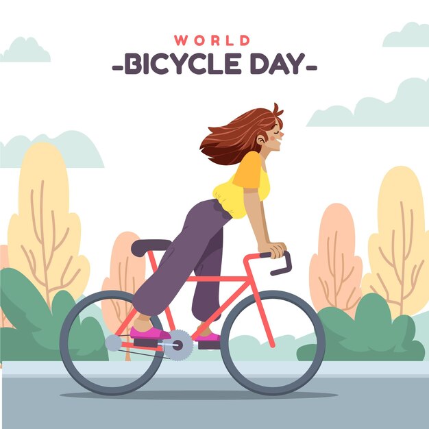 Vetor grátis ilustração do dia mundial da bicicleta dos desenhos animados