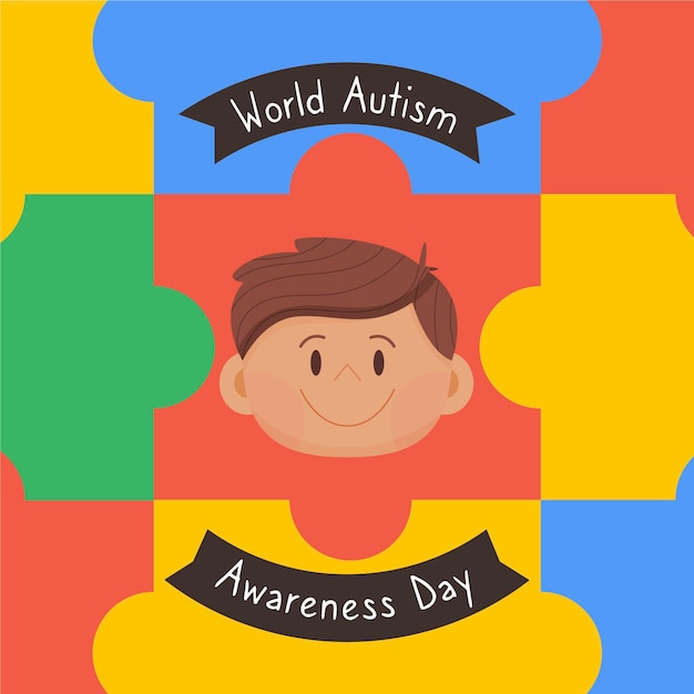 Ilustração do dia mundial da conscientização do autismo dos desenhos animados com peças do quebra-cabeça