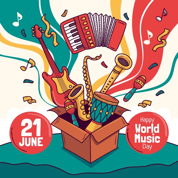 Ilustração do dia mundial da música desenhada à mão