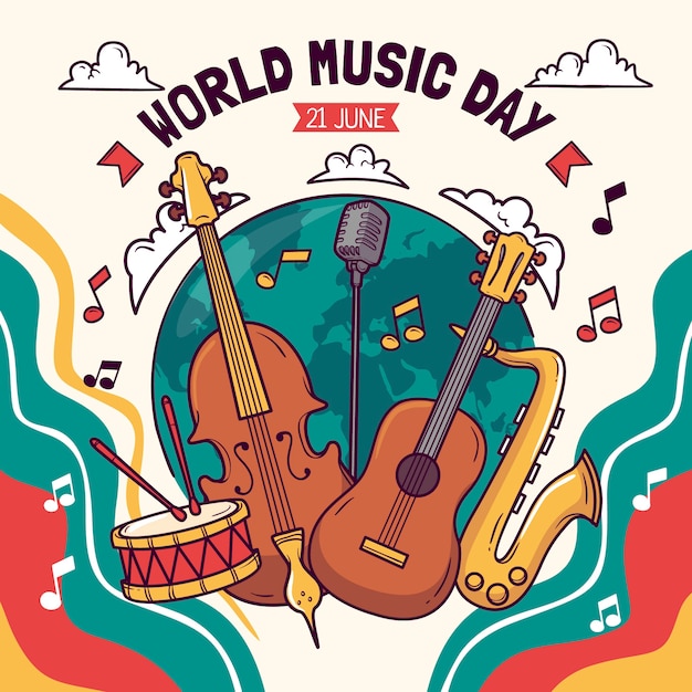 Ilustração do dia mundial da música desenhada à mão