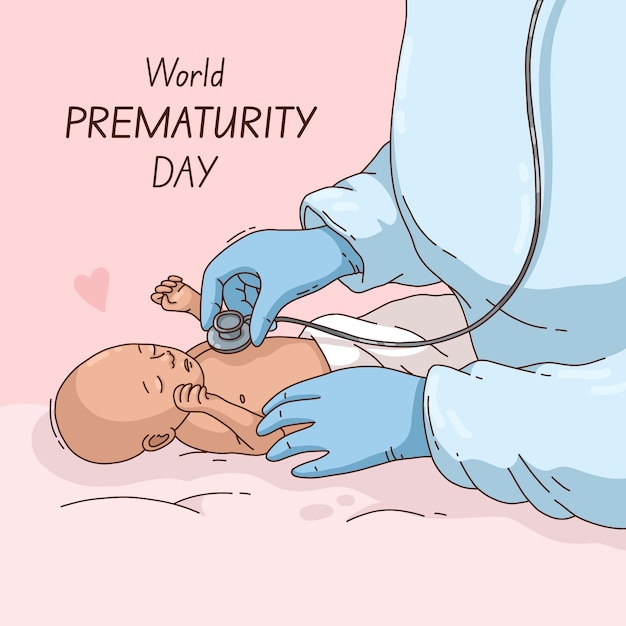 Ilustração do dia mundial da prematuridade desenhada à mão