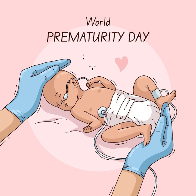 Ilustração do dia mundial da prematuridade desenhada à mão