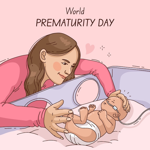 Ilustração do dia mundial da prematuridade desenhada à mão