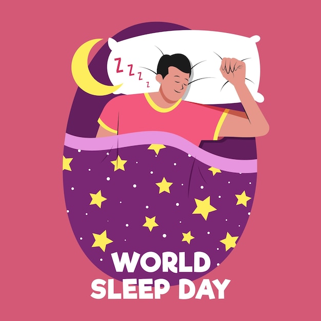 Ilustração do dia mundial de sono desenhada à mão com homem descansando