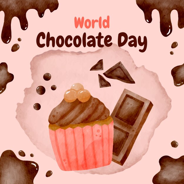 Ilustração do dia mundial do chocolate em aquarela com deleite de chocolate