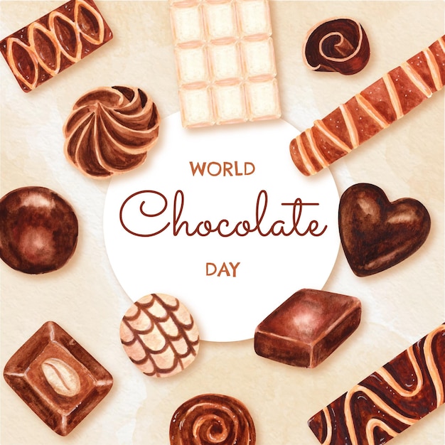 Ilustração do dia mundial do chocolate em aquarela pintada à mão