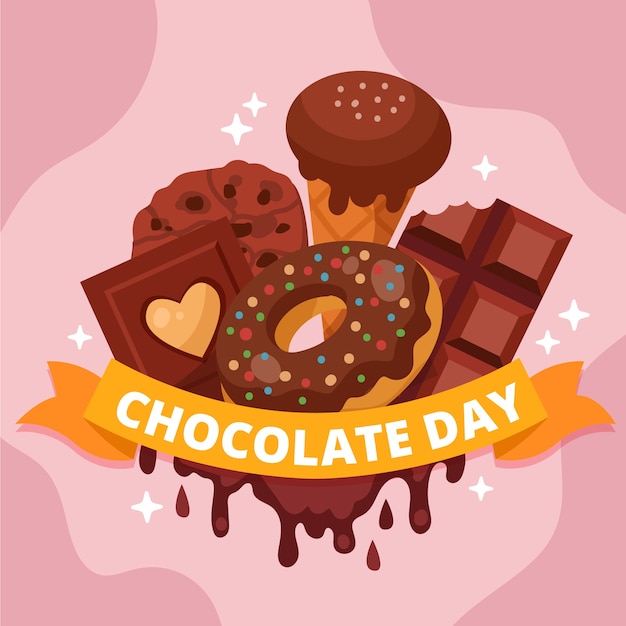 Ilustração do dia mundial do chocolate plana com doces de chocolate