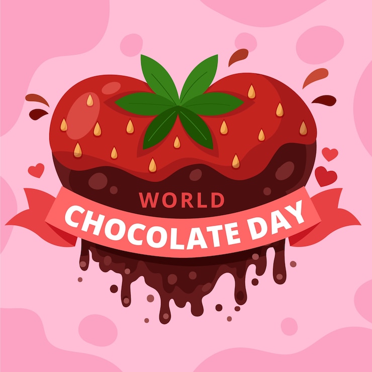 Vetor grátis ilustração do dia mundial do chocolate plana com morango chocolate