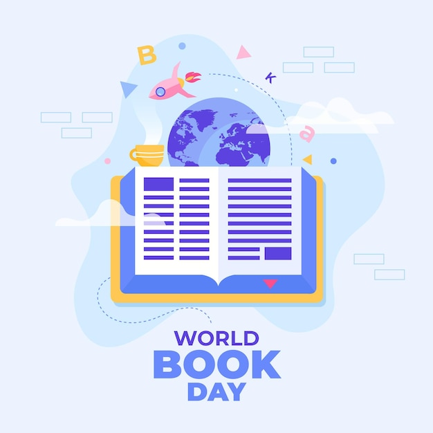 Ilustração do dia mundial do livro com livro e planeta