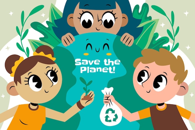 Ilustração do dia mundial do meio ambiente desenhada à mão para salvar o planeta