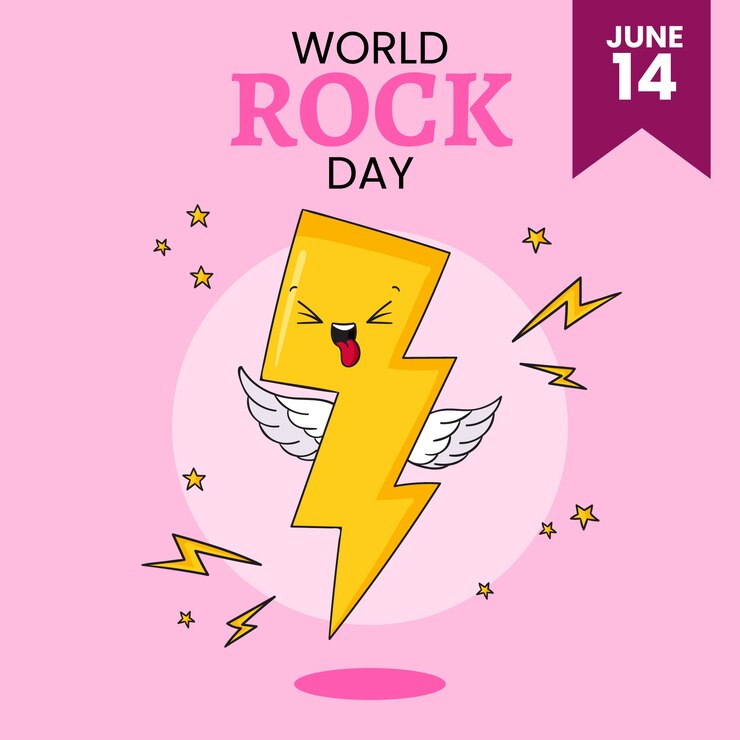 Vetor grátis ilustração do dia mundial do rock desenhada à mão com relâmpagos com asas