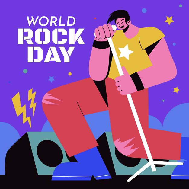 Ilustração do dia mundial do rock plano com homem cantando