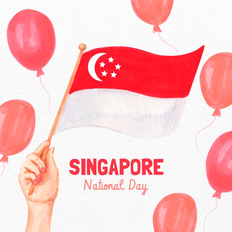 Vetor grátis ilustração do dia nacional de singapura pintada à mão em aquarela