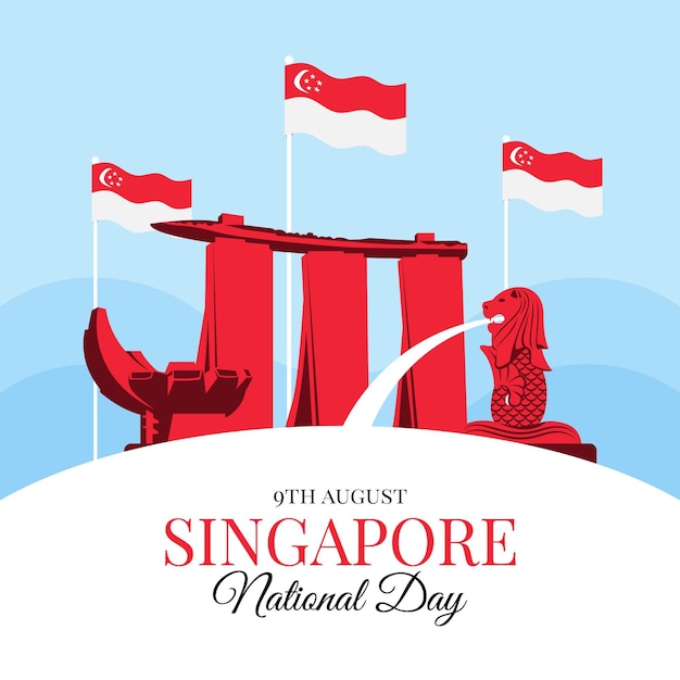 Vetor grátis ilustração do dia nacional de singapura plana
