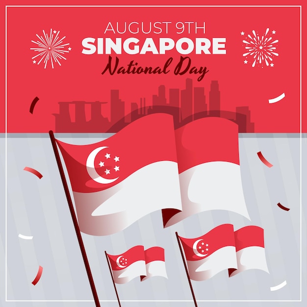 Vetor grátis ilustração do dia nacional de singapura plana