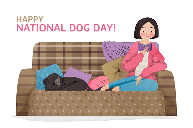 Ilustração do dia nacional do cão pintada à mão em aquarela