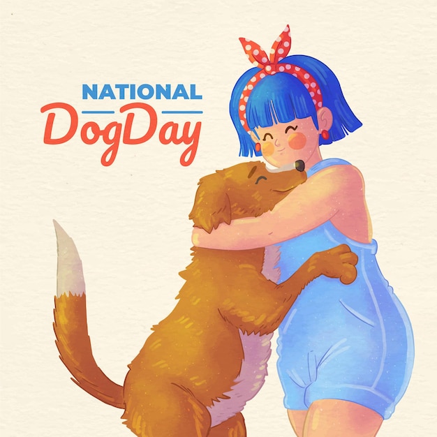 Vetor grátis ilustração do dia nacional do cão pintada à mão em aquarela